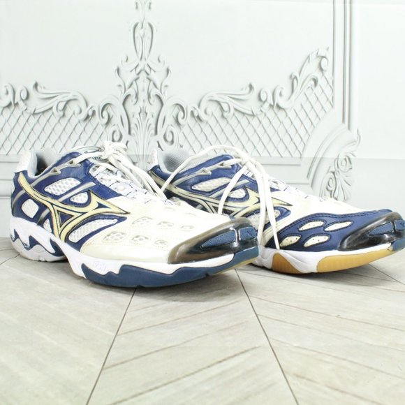 Mizuno Wave Lightning 3 Blue White Leather Mesh Volleyball Shoes US 11.5 - Picture 3 of 9